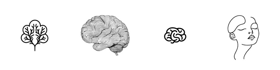 Poster - Minimalist line icons representing nature, brain, and human figure in a simple, elegant design for modern applications