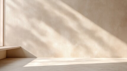 Poster - Modern Minimalist Architecture, Sunlight illuminates a minimalist beige wall and concrete platform