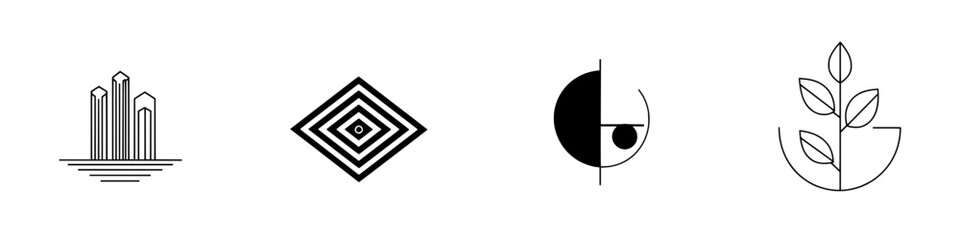 Poster - Minimalist line icons depicting abstract shapes and nature elements for decorative and design use