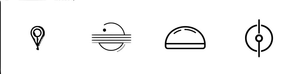 Poster - Vector minimalist line icons representing navigation, planet, food, and settings for a modern design approach