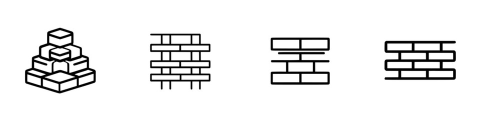 Poster - Minimalist vector line icons showcasing different styles of brick wall designs for construction and architecture projects