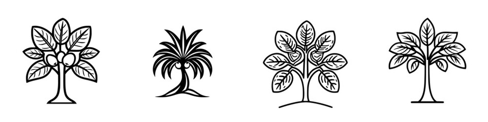 Poster - Collection of minimalist line icons featuring various tree designs in vector format