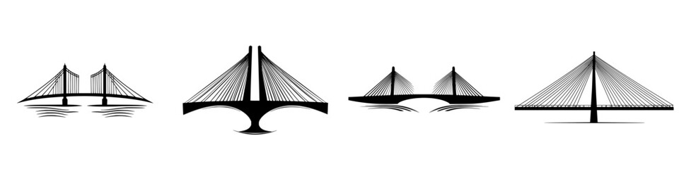 Poster - Collection of minimalist line icons featuring various bridge designs for design and architectural projects