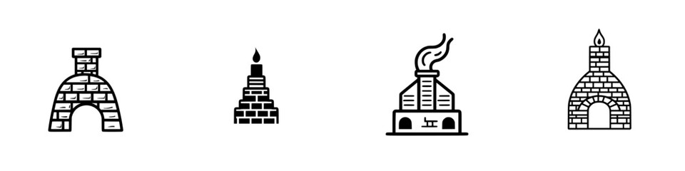 Poster - Set of minimalist line icons representing various architectural structures in a clean and modern design suitable for digital use