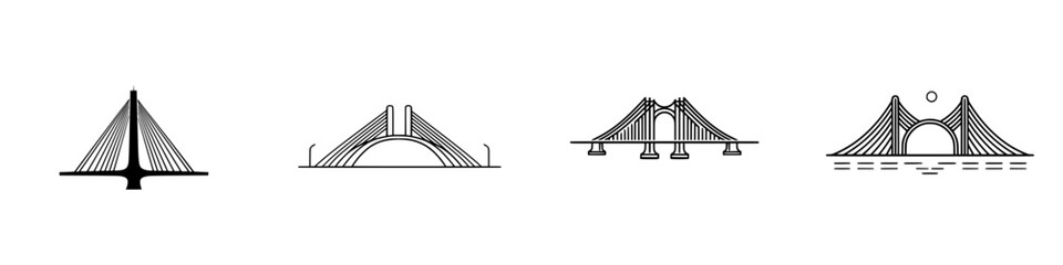 Poster - set of minimalist line icons depicting various bridge designs in a modern vector style for graphic u