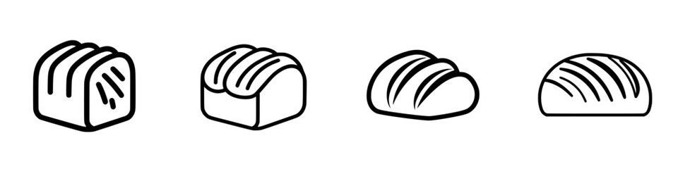 Poster - Set of minimalist line icons representing different types of bread loaves in a clean and simple design style for graphic use and web applications