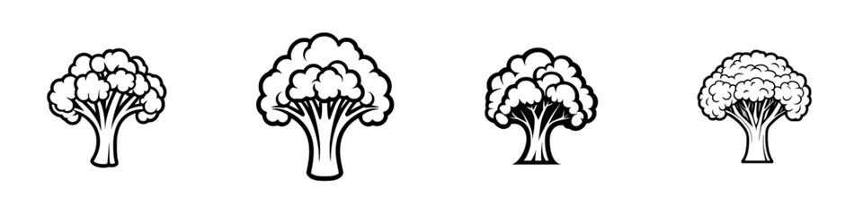 Poster - Collection of minimalist line icons representing different styles of trees for design use