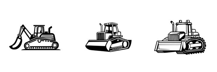 Poster - Vector minimalist line icons showcasing construction vehicles for industry applications and design projects