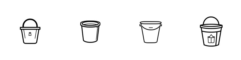Poster - Collection of minimalist line icons featuring various bucket designs for versatile design applications