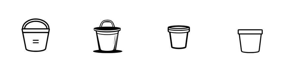Poster - Minimalist vector line icons illustrating various types of buckets for versatile design applications