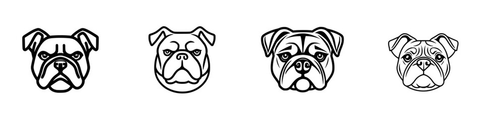 Poster - Set of minimalist line icons featuring different styles of bulldog heads in vector format