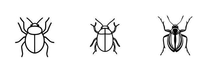 Poster - Vector minimalist line icons showcasing various beetle designs for graphic and web use