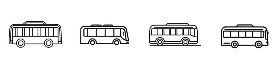 Poster - Collection of vector minimalist line icons representing various bus designs for transportation and travel