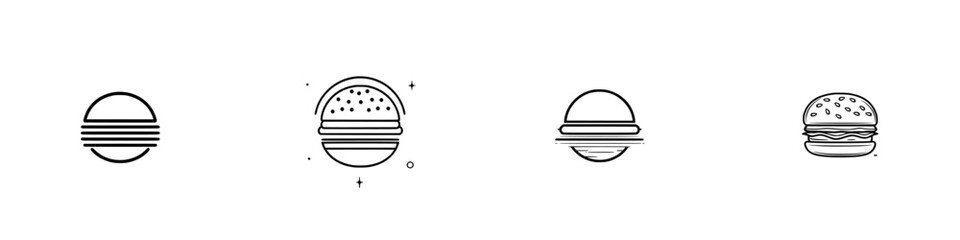 Poster - Minimalist line icons of burgers showcasing various styles and designs in a contemporary vector format