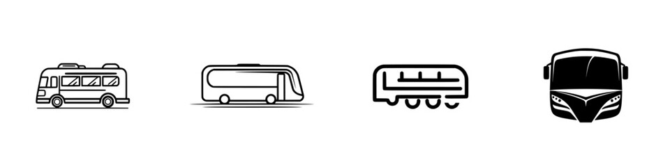 Poster - Collection of minimalist line icons depicting various modes of public transportation including buses and trains