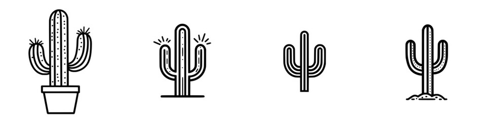 Poster - Minimalist vector line icons of cacti in various styles and arrangements ideal for modern design projects