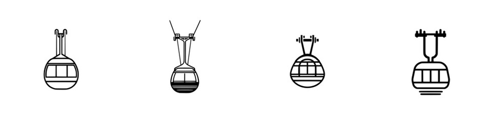 Poster - Collection of minimalist vector line icons representing cable cars and gondolas in different styles