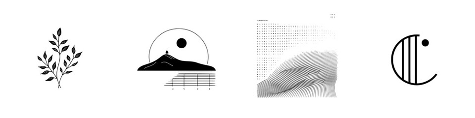 Poster - Minimalist line icons depicting nature and abstract elements for modern design projects