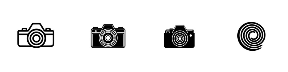 Poster - Minimalist vector line icons showcasing various camera designs and photography concepts with a clean aesthetic