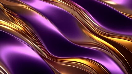 Poster - abstract waves of glowing purple and gold textures creating fluid motion and vibrant reflections inv