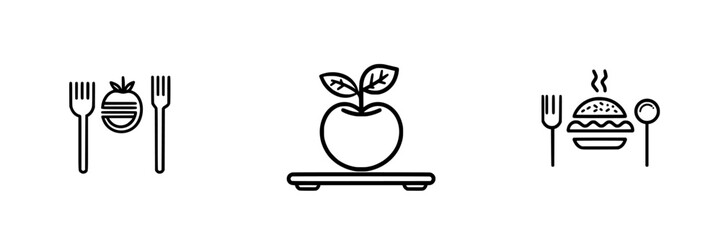 Poster - Vector minimalist line icons featuring food, utensils, and healthy eating concepts for design projects