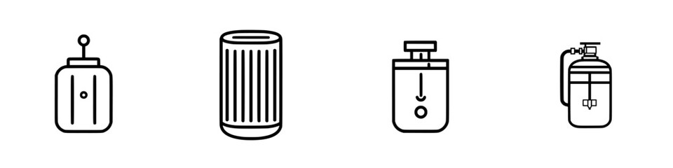 Poster - Vector minimalist line icons depicting various containers and equipment for different uses in a clean design
