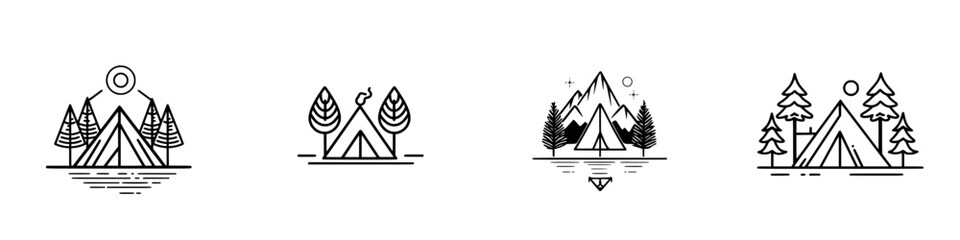 Poster - Minimalist line icons representing outdoor activities and natural landscapes for design projects and creative branding
