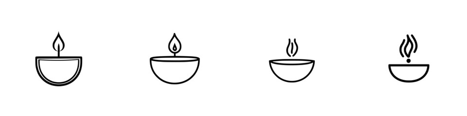 Poster - Set of minimalist line icons representing various styles of candle holders and flame designs in a sleek, modern aesthetic suitable for digital use