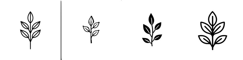 Poster - Vector minimalist line icons of various leaf designs showcasing simplicity and elegance in botanical illustrations