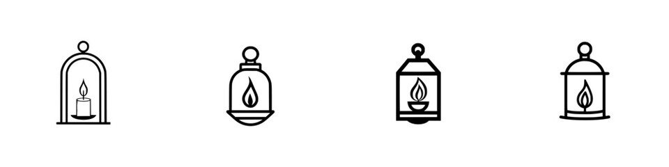Poster - Collection of minimalist line icons featuring various styled lantern designs suitable for digital applications
