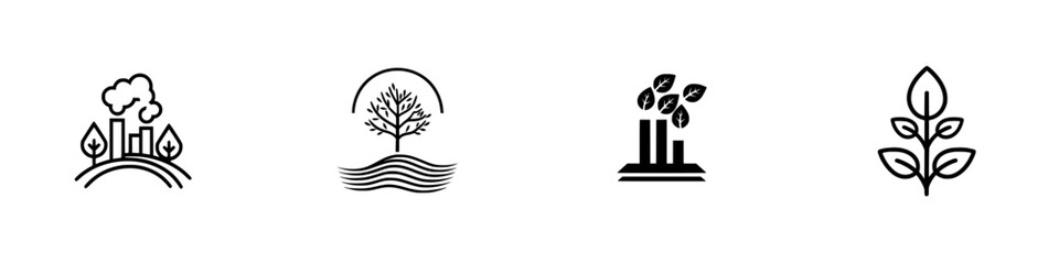 Poster - Set of minimalist vector line icons representing nature, environment, and sustainability themes for design and creative projects