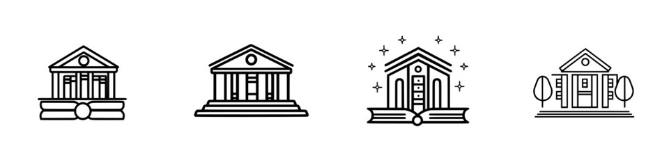 Poster - Collection of minimalist line icons depicting buildings and architectural elements with a focus on simplicity and elegance