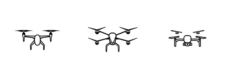 Poster - Minimalist vector line icons depicting various drone designs for tech enthusiasts and designers