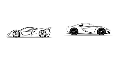 Poster - Minimalist vector line icons showcase sleek car designs in a simple and elegant style with attention to modern automotive features