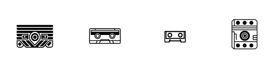 Poster - Minimalist line icons representing vintage cassette tapes and audio cassettes in a stylish, modern design