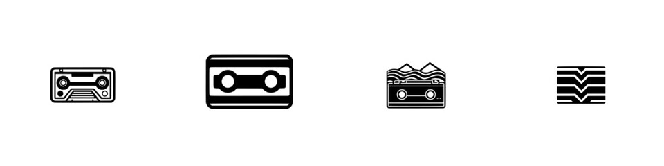 Poster - Minimalist vector line icons depicting various vintage cassette tapes in different styles and designs crafted for creative projects