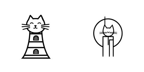 Poster - Minimalist vector line icons showcasing a cat tower and a stylized cat design for creative projects