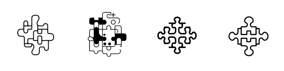 Poster - Minimalist vector line icons displaying interconnected shapes and forms in a modern design style