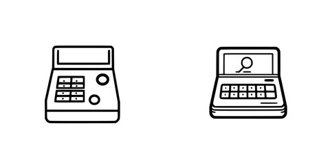 Poster - Set of minimalist line icons featuring a cash register and a laptop with a search function, useful for modern business themes