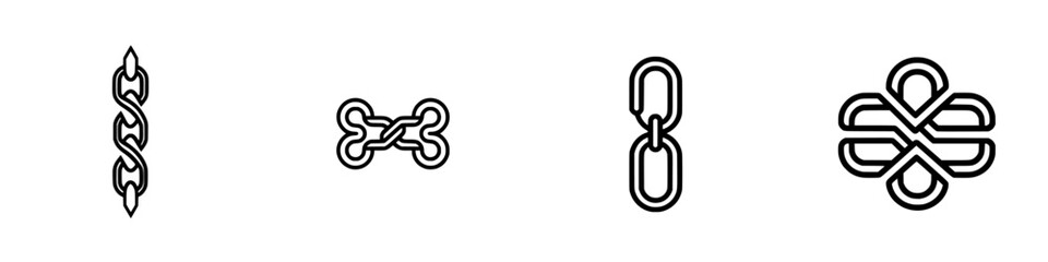 Poster - Set of minimalist line icons depicting various chains and links for design and graphic applications