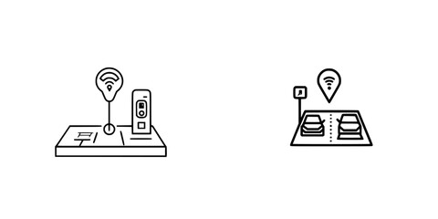 Poster - Modern vector minimalist line icons representing technology and urban navigation for seamless smart parking solutions
