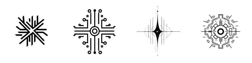 Poster - Minimalist vector line icons featuring modern geometric designs for technology and digital art themes