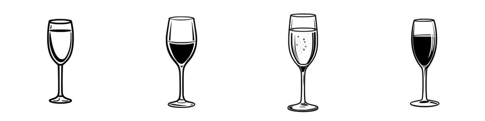 Poster - Collection of minimalist line icons representing various types of glasses for beverages in a simple design