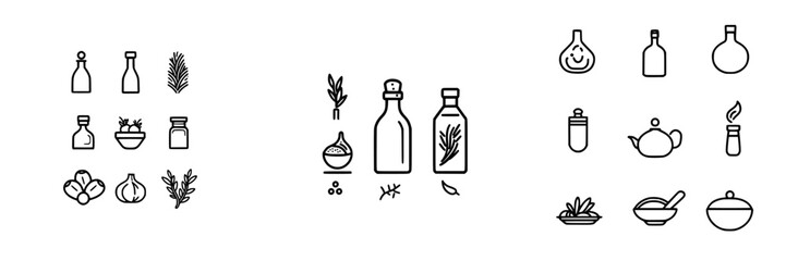 Poster - Minimalist line icons set showcasing various kitchen ingredients, utensils, and culinary elements for modern design projects