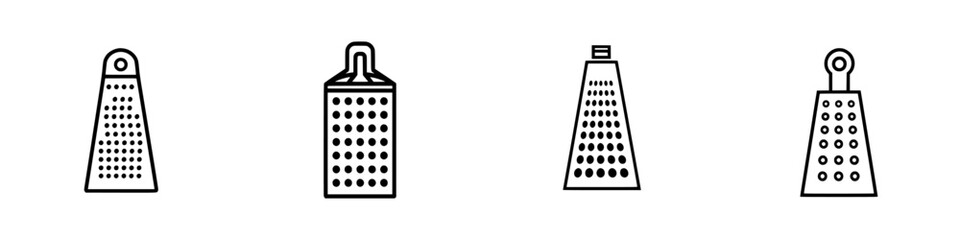 Poster - Collection of minimalist line icons depicting various styles of kitchen graters designed for modern illustrations and graphics