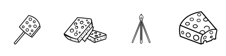 Poster - Vector minimalist line icons featuring different types of cheese and drawing tools showcasing simplicity in design