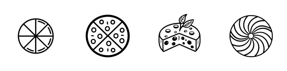 Poster - Collection of minimalist line icons showcasing various food items including cheese and pizza slices