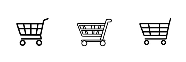 Aufkleber - Set of minimalist line icons showcasing various shopping cart designs for digital use in web and graphic projects