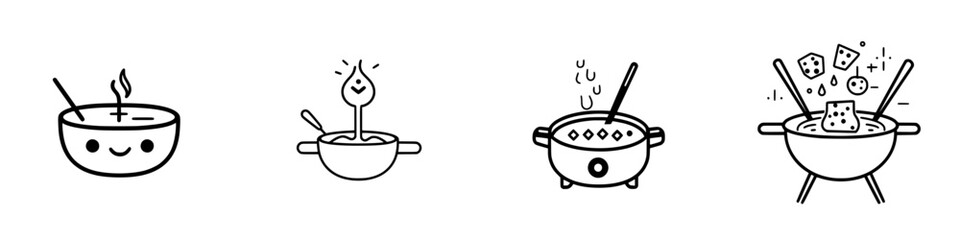 Poster - Collection of minimalist line icons representing various cooking elements and utensils for culinary purposes