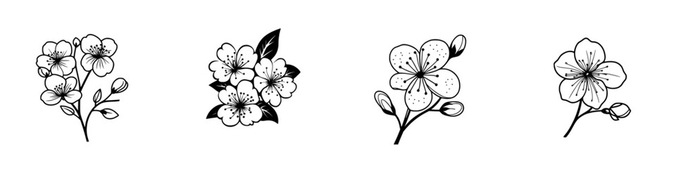 Poster - Collection of minimalist line icons depicting various flower designs suitable for graphic projects and branding